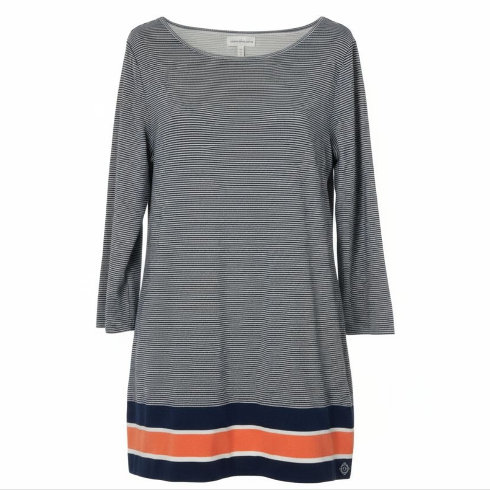 Stewart Simmons Women's Knee Length Dress Striped Blue Orange Size Large